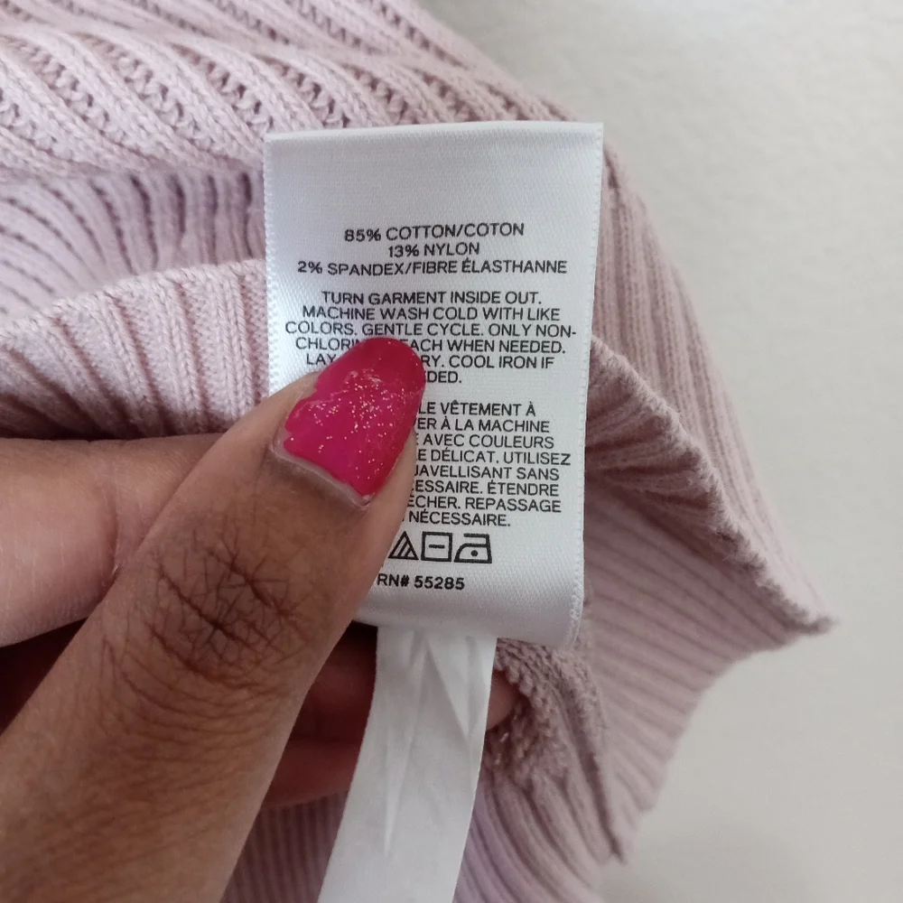 Express Ribbed Knit Puff Sleeve Soft Pale Mauve Top - Picture 7 of 8